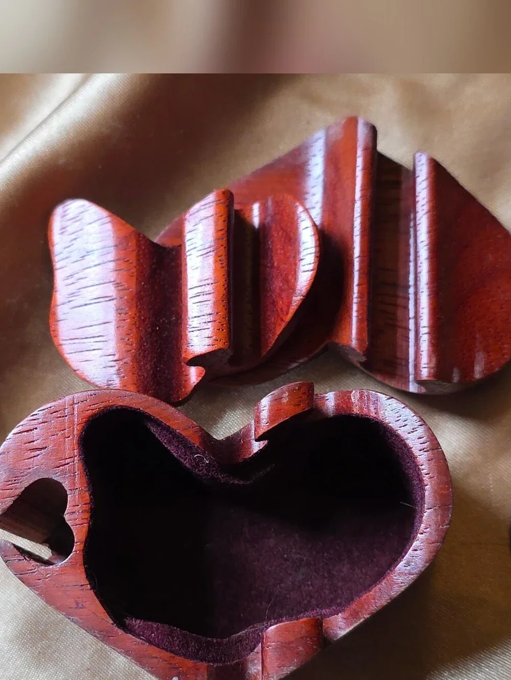 Unique Hand Carved Wooden Heart Puzzle Box - Deep Brown